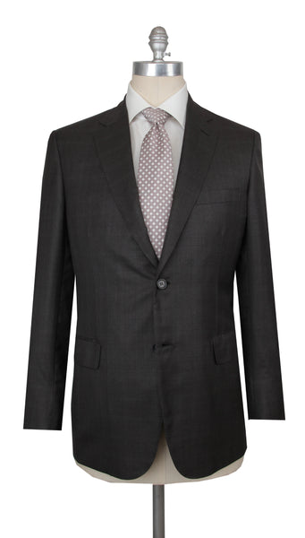 $8700 Brioni Dark Brown Wool Blend Plaid Suit - (BR24261) - Parent