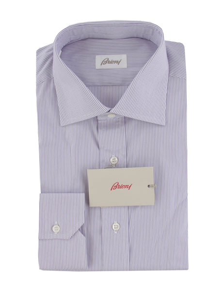 $800 Brioni Purple Striped Cotton Blend Shirt - Slim - (BR619255) - Parent