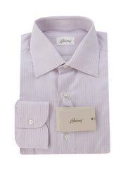 $800 Brioni Lavender Purple Striped Cotton Shirt - Slim - (BR125254) - Parent