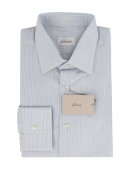 $800 Brioni Light Blue Striped Cotton Shirt - Slim - (BR38261) - Parent