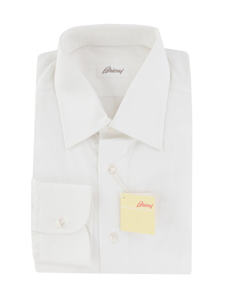 $800 Brioni White Solid Cotton Shirt - Slim - (BR552616) - Parent