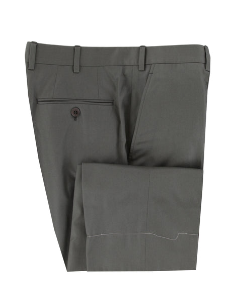 $995 Brioni Olive Green Solid Cotton Pants - Slim - (BR1016252) - Parent