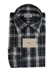 $800 Brioni Dark Blue Plaid Cotton Shirt - Slim - (BR55263) - Parent