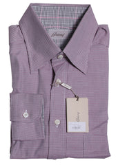 Brioni Pink Micro-Houndstooth Cotton Shirt - Slim - M US/M EU - (BR45232)