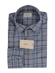 $800 Brioni Blue Plaid Cotton Shirt - Slim - (BR55269) - Parent