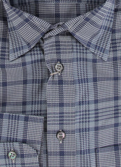 $800 Brioni Blue Plaid Cotton Shirt - Slim - (BR55269) - Parent
