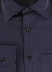 $930 Brioni Dark Blue Solid Silk Blend Shirt - Slim - (BR552620) - Parent