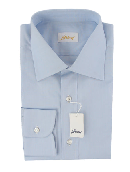 $925 Brioni Light Blue Solid Cotton Shirt - Slim - (BR8212511) - Parent