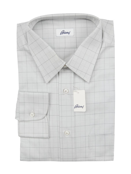 Brioni Light Gray Window Pane Cotton Shirt - Slim - (BR8112211) - Parent