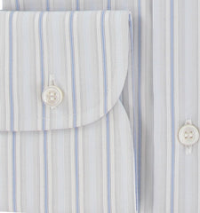 $925 Brioni Light Blue Striped Cotton Shirt - Slim - (BR429262) - Parent