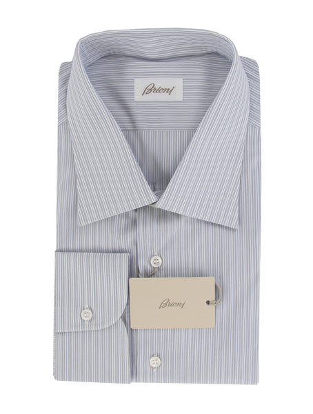 $800 Brioni Blue Striped Cotton Shirt - Slim - (BR429264) - Parent