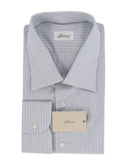 $800 Brioni Blue Striped Cotton Shirt - Slim - 18.5/46 -(BR429264)