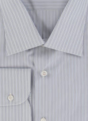 $800 Brioni Blue Striped Cotton Shirt - Slim - (BR429264) - Parent