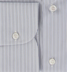 $800 Brioni Blue Striped Cotton Shirt - Slim - (BR429264) - Parent