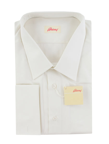 $925 Brioni White Solid Cotton Shirt - Slim - (BR6212512) - Parent