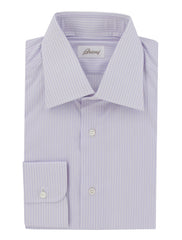 Brioni Lavender Purple Striped Cotton Shirt - Slim - (BR37245) - Parent