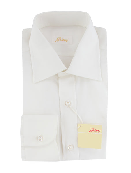 $925 Brioni White Solid Cotton Shirt - Slim - (BR621259) - Parent