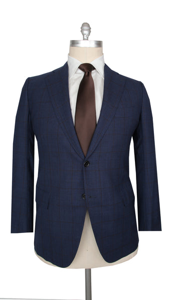 $7050 Cesare Attolini Navy Blue Super 130's Window Pane Suit - (CA99268) - Parent