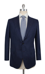$7300 Cesare Attolini Blue Wool Striped Suit - 42/52 - (CA829263)