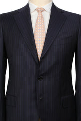Cesare Attolini Dark Blue Wool Striped Suit - (CA2162217) - Parent