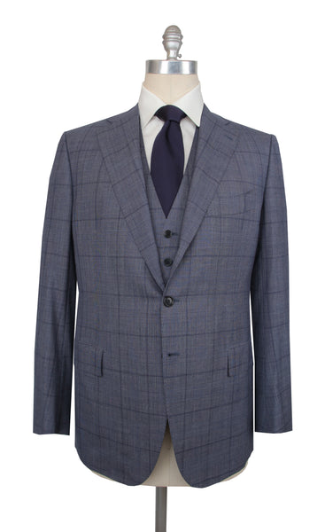 $10000 Cesare Attolini Blue Wool Window Pane Suit - (CA829268) - Parent