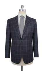 $8250 Cesare Attolini Dark Blue Wool Window Pane Suit - (CA829265) - Parent