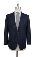 $10175 Cesare Attolini Navy Blue Wool Striped Suit - 40/50 - (CA829262)