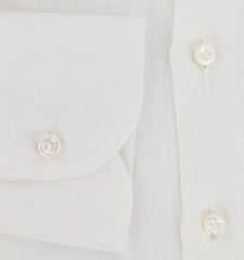 $813 Cesare Attolini White Solid Linen Shirt - Slim - (CA521263) - Parent