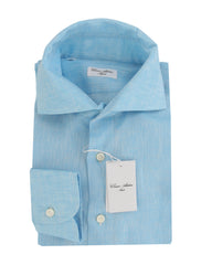 $774 Cesare Attolini Light Blue Linen Shirt - Slim - 15.75/40 - (CA521262)