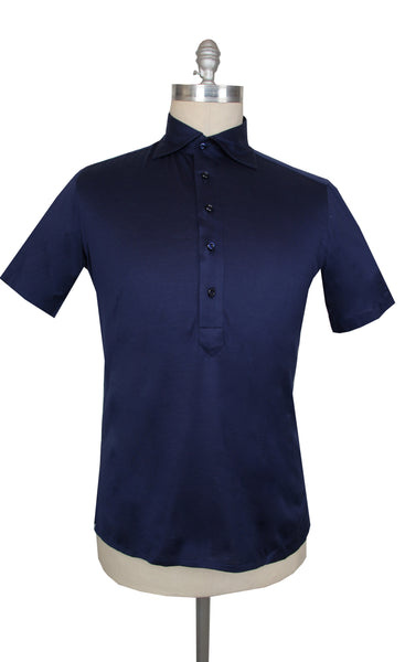 $514 Cesare Attolini Navy Blue Solid Cotton Polo - (CA81264) - Parent