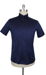 $514 Cesare Attolini Navy Blue Solid Cotton Polo - (CA81264) - Parent