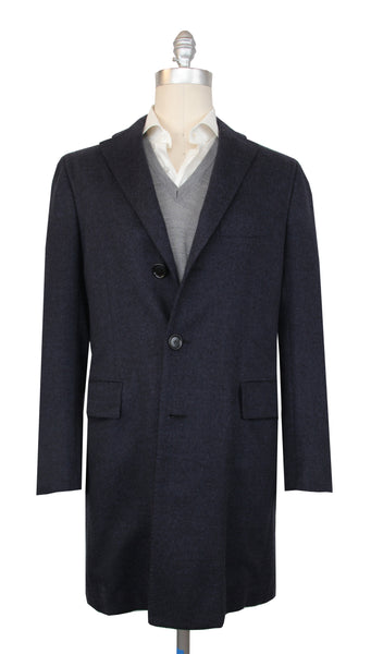 $6000 Cesare Attolini Dark Blue Wool Solid Coat - (CA521251) - Parent