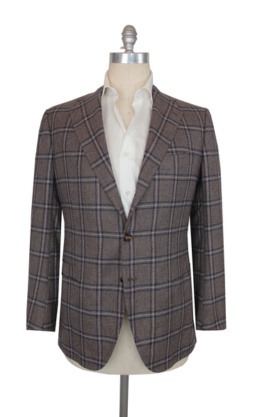 $7500 Cesare Attolini Brown Cashmere Window Pane Sportcoat - (IS1021265) - Parent