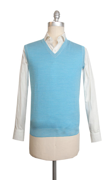 Cesare Attolini Light Blue Wool Blend V-Neck Sweater - (CA1219236) - Parent