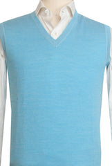 Cesare Attolini Light Blue Wool Blend V-Neck Sweater - (CA1219236) - Parent