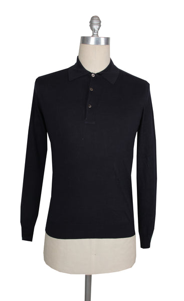 $904 Cesare Attolini Midnight Navy Blue Cotton Polo Sweater - (CA321267) - Parent