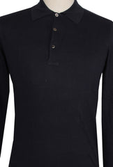 $904 Cesare Attolini Midnight Navy Blue Cotton Polo Sweater - (CA321267) - Parent