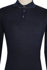 $1300 Cesare Attolini Dark Blue Cashmere Blend Polo Sweater - (CA321265) - Parent