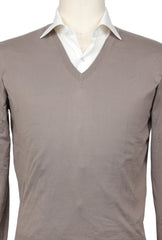 $650 Cesare Attolini Light Brown Sea Island Cotton Sweater - (CA17232) - Parent