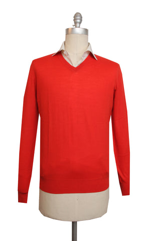 Cesare Attolini Red V-Neck Sweater