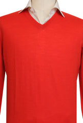$600 Cesare Attolini Red Sea Island Cotton V-Neck Sweater - (CA1122310) - Parent