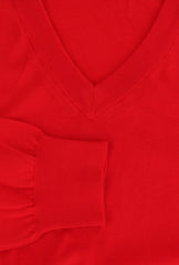 $600 Cesare Attolini Red Sea Island Cotton V-Neck Sweater - (CA1122310) - Parent