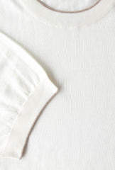 $600 Cesare Attolini White Cotton Blend Crewneck Sweater - (CA17239) - Parent