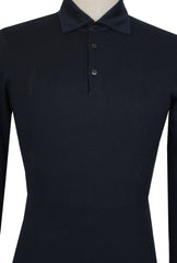 $1235 Cesare Attolini Dark Blue Silk Blend Polo Sweater - (CA321262) - Parent