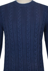 $1365 Cesare Attolini Blue Cotton Crewneck Sweater - (CA124262) - Parent