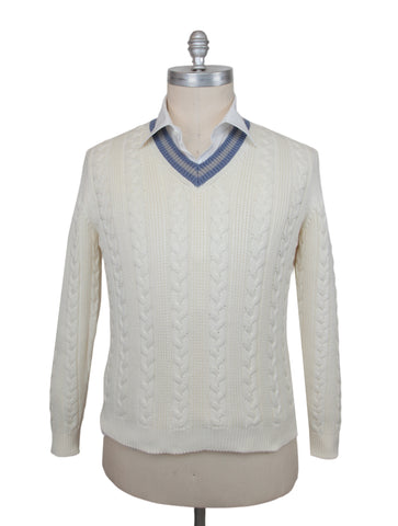 Cesare Attolini Off White V-Neck Sweater