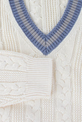 $1560 Cesare Attolini Off White Cotton V-Neck Sweater - (CA124263) - Parent