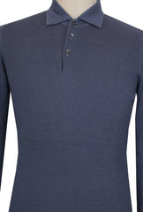 $1820 Cesare Attolini Blue Silk Blend Polo Sweater - (CA321261) - Parent