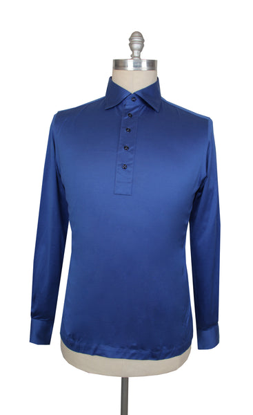 $715 Cesare Attolini Blue Solid Cotton Polo - (CA81262) - Parent