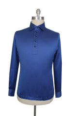 $715 Cesare Attolini Blue Solid Cotton Polo - (CA81262) - Parent